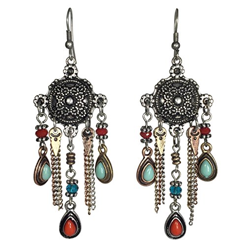 Western look Chain Link Tassel With Bead Dangle Boutique Style Earrings