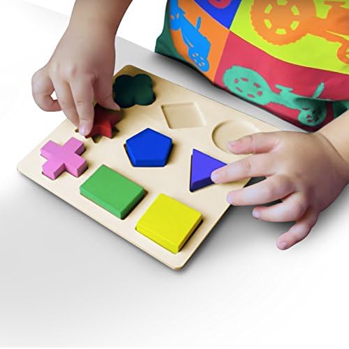 WOODEN PUZZLE FOR TODDLERS - AN EDUCATIONAL TOY FOR BABIES AND CHILDREN - Let's Match These Geometric Shapes! The Perfect Gift To Develop Kid's Creativity. Best Presents For Little Boys and Girls. Inf