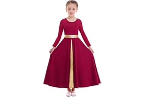 Z&X Girls Praise Dance Dress Full Length Wide Swing Skirt Long Sleeve Liturgical Worship Church Robe Lyrical Dancewear
