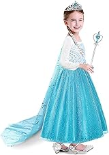 URAQT Princess Dress with Crown Wand Gloves Tiara Wig for Girls 130 view 7