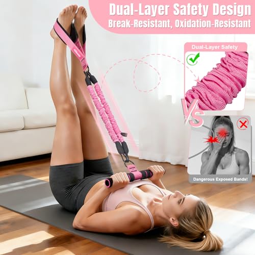 Upgraded Multifunction Pedal Resistance Band with Handle, 3 Tube Adjustable Resistance Bands for Abdomen, Waist, Arm, Core/ABS, Leg Workout - Sit Up Exercise Equipment & Pilates Set for Women