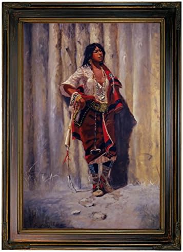 CM Russell Indian Maid at Stockade - Brown Gallery Framed Canvas Print Repro 15.25 x 21.25