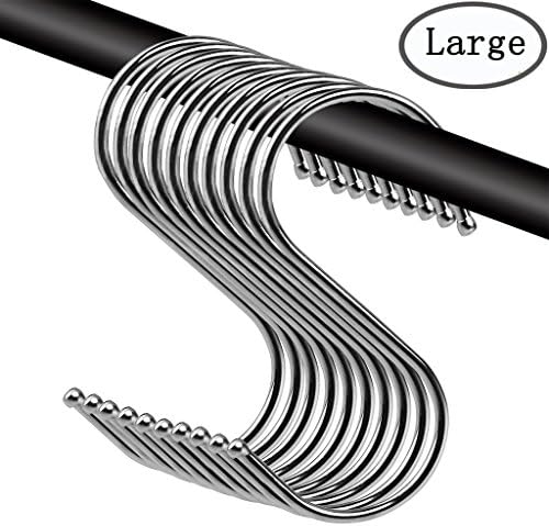 Large S Shaped Hooks Stainless Steel Heavy Duty S Hooks for Hanging Pots and Pants,Kitchen, Bathroom,Office and Closet