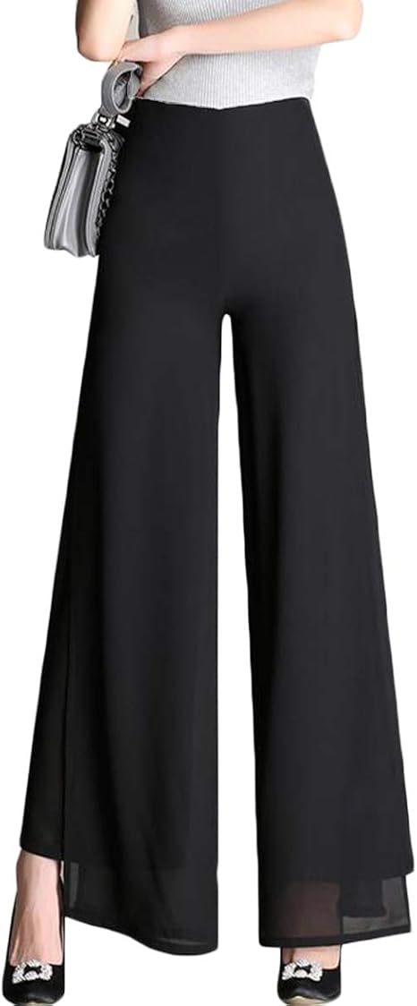 Amazon Ptorシフォン ワイドパンツ レディース ロングパンツ 黒 ストレートパンツ 通勤 スラックス ハイウエスト 着痩せ ガウチョパンツ 黒 大きいサイズ ボトムス ロングパンツ 通販