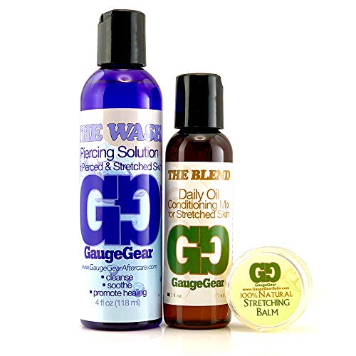 Gauge Gear Premium Stretched Ear Care Kit | Piercing Aftercare and Stretched Skin Care | Stretching Balm, Daily Oil
