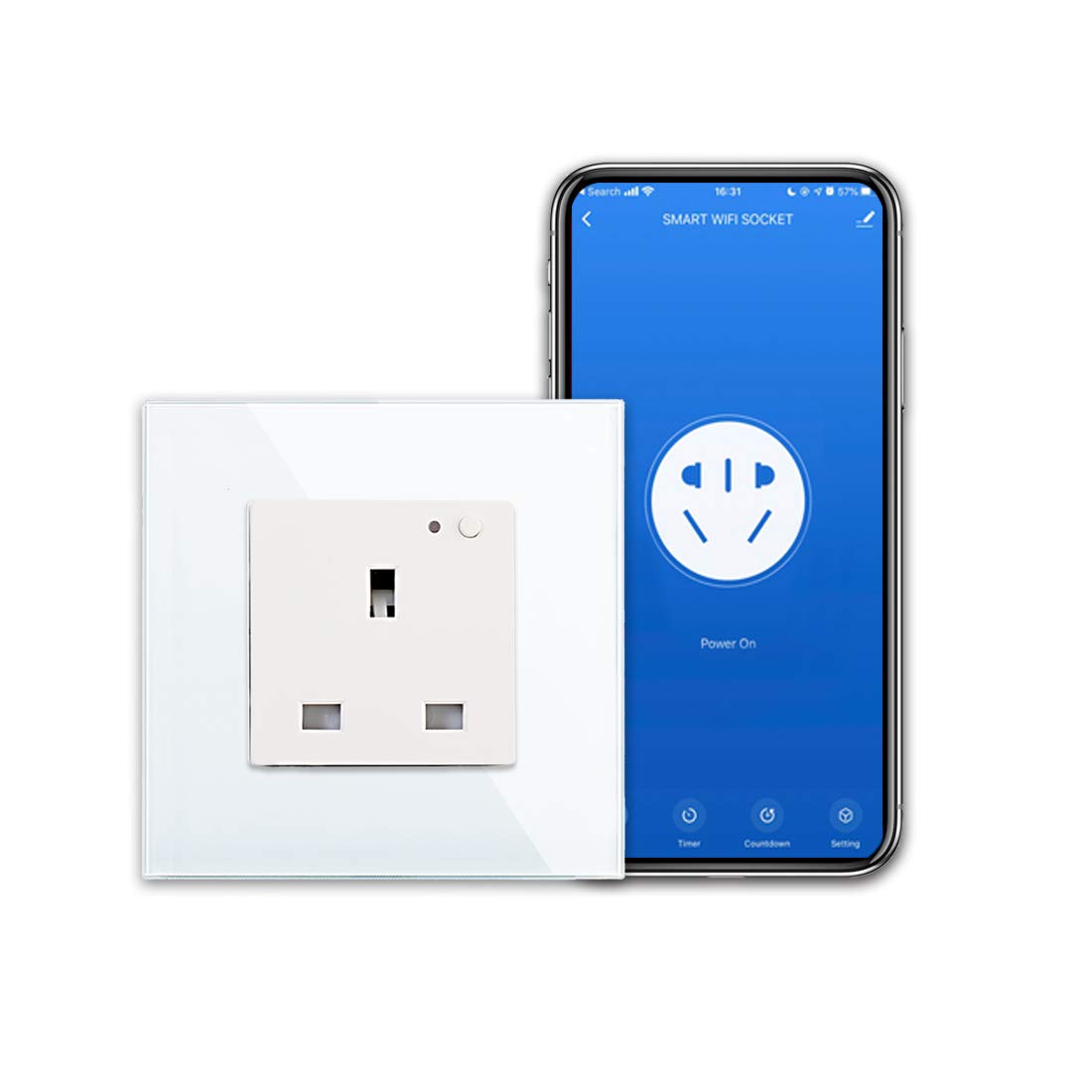 CNBINGO WiFi Smart Socket With Indicator, Smart Life App Control, Timer, Wall Power Outlet Works With Alexa, Google Assistant, White Glass Panel, AC 13Amp 240V