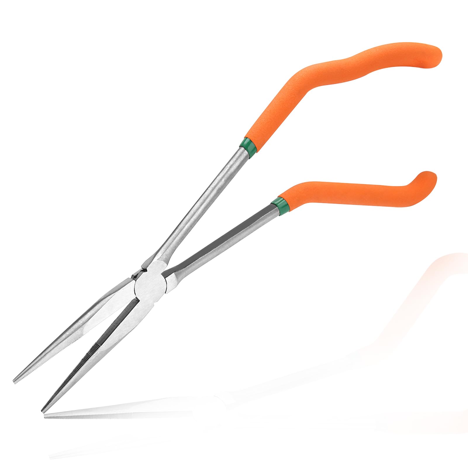 LEONTOOL 13 Inches Pistol Grip Long Nose Pliers with Teeth, Offset Pistol Grip Plier with Serrated Jaws Long Reach Pliers Pistol Grip Needle Nose Pliers Non-Slip Handles Working in Tight Spaces