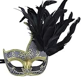 Masquerade Mask, Coxeer Venetian Mask Mardi Gras Mask Halloween Costume Feather Mask