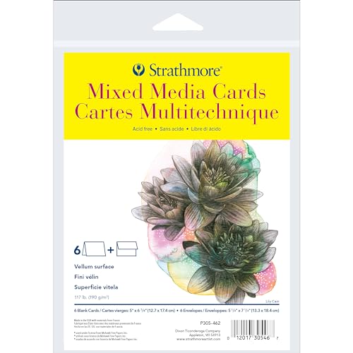 Strathmore 300 Series Mixed Media Cards, Full Size, 5x6.875 inches, 6 Cards & E…