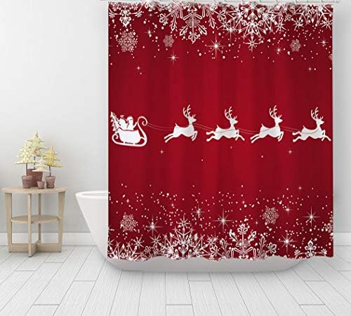 Aonewoe 3D Shower Curtain Merry Christmas Polyester Waterproof Bathroom Curtain 180 x 180 cm (71x71inches)