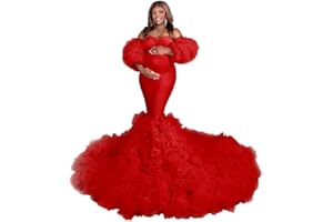 Changuan Puffy Maternity Dress for Photoshoot Tulle Bridal Robes Ruffle Mermaid Baby Shower Dress Pregnancy Gowns