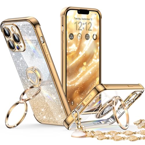 XYZ iPhone 12 Pro MAX Case with Dual Ring Kickstand Clear Glitter for Women Girls Heart Design