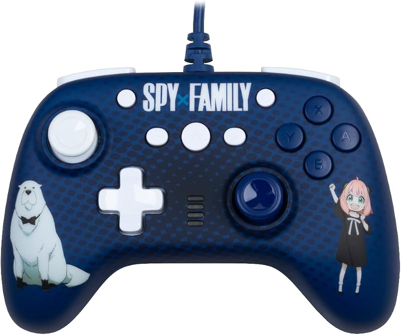 Spy x Family Manette filaire pour Nintendo Switch, Switch 2 et PC - Fonction vibration - Câble 3 m - Motif Anya et Bond Forger - Bleu