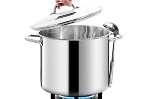 HOMICHEF 16 Quart Large Stock Pot with Glass Lid - Nickel Free Stainless Steel Healthy Cookware Stockpots with Lids 16 Quart 