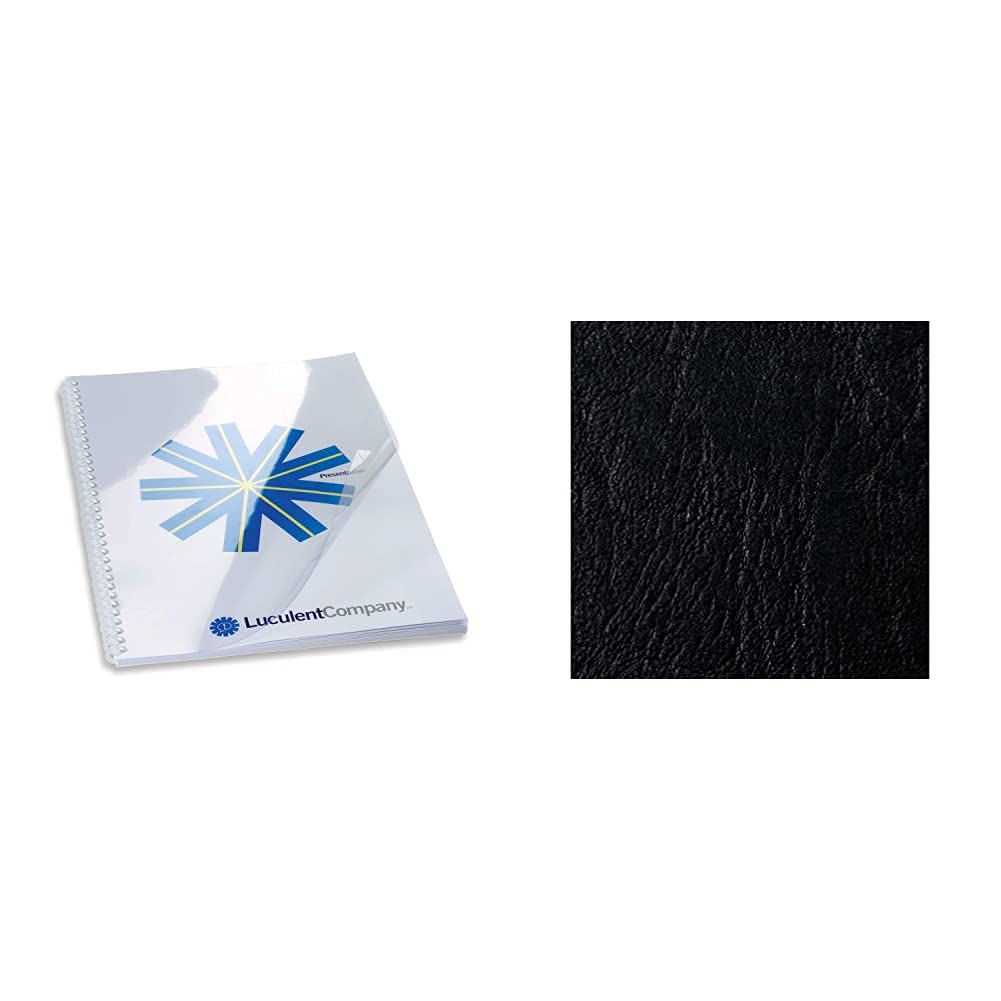 GBC HiClear PVC Binding Covers 240 micron A5 Clear, 100 Pack with LeatherGrain Binding Covers A5 250 gsm, Pack of 100, Black