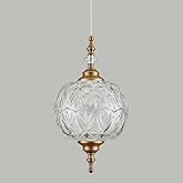 TLOLGT Modern Brass Pendant Light Antique Delicate Decorative Pattern Glass Ceiling Pendant Lighting Fixtures for Kitchen Isl