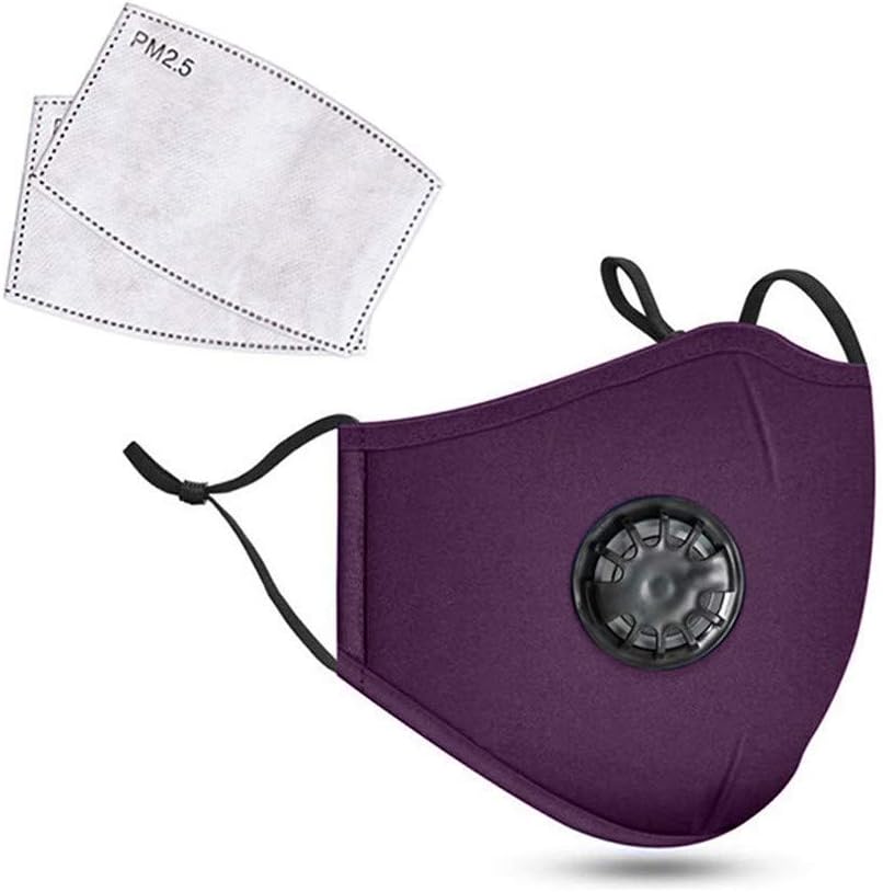 Outdoor Face Masks with Breathing & Ear Gasket, Reusable, Washable, Dustproof Masks Air Purifying PM2.5 Carbon Filter Face Mask-Protection from Dust, Pollen, Pet Dander (Purple)