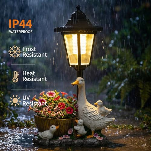 2026 Garden Duck Statues with Solar Lantern Flowerpot Outdoor Decoration, Duck Figurines Yard Art Sculptures for Patio Lawn Backyard Porch Ornaments, Yard Ornament- Unique Mother's Day Birthday Gifts