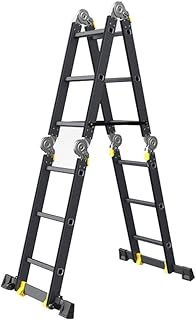 Mehrzweckleiter,Vielzweckleiter,3,7m 6 in 1 Alu Leiter Klappleiter Haushaltsleiter Arbeitsleiter Anlegeleiter Steigleiter Arbeitsbühne Multifunktionsleiter Gelenkleiter (4x3 Stufen)