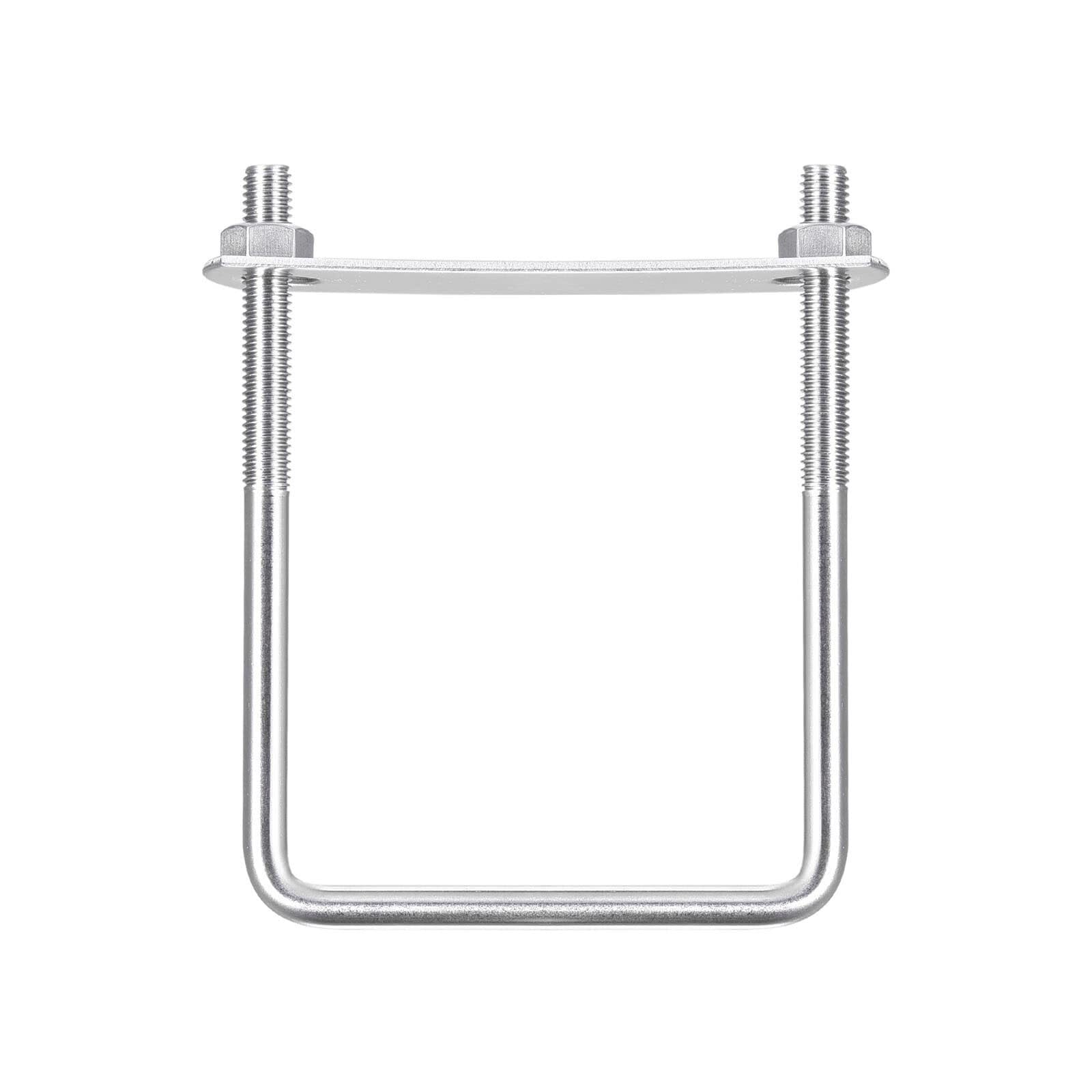 TOP-VIGOR 2 sets M8 Square U-Bolts, 80mm Inner Width 120mm Length 304 Stainless Steel U-Bolts with Nut, Plate for Building Installations Mechanical Parts Connection Cehicles Ships