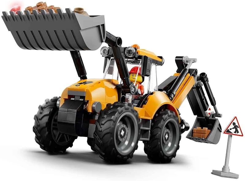 City Gelber Baggerlader - Baufahrzeug Spielzeug - Traktor mit 2 Minifiguren, funktionierender Frontschaufel und Heckbagger - Geburtstagsgeschenk für Jungen ab 7 Jahren - 60480 — Foto 4 von 8