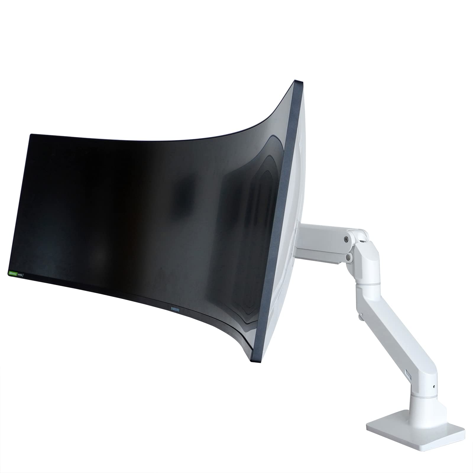 Photo 1 of BEWISER Heavy Duty Monitor Arm Ultrawide Monitor Mount for 34-49 inches and New 57 inches Screens,Weight Capacity Up to 44 lbs,Full Motion Height Swivel Adjustable Monitor Arm(White)