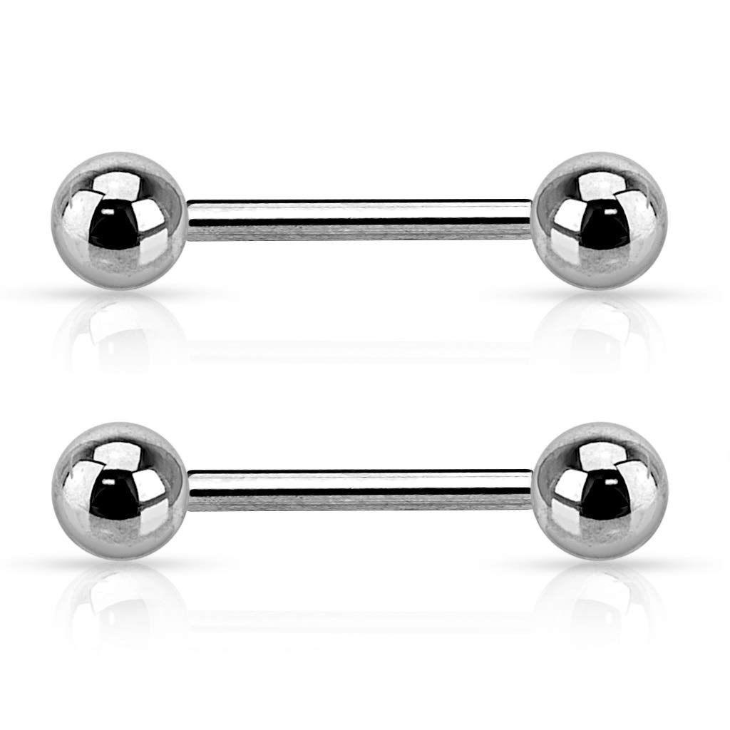PiercedOff 316L Surgical Steel 1.2mm Barbells with Externally Threaded 3mm Balls - Bar Length 12mm - Sold as a Pack of 2 Barbells
