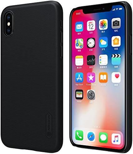 iPhone X Case, Nillkin Ultra Slim Case with Screen Protector [Frosted] Thin Hard PC Cover Durable Anti-Slip Back Finish Case for iPhone X (2017) (Black) (No Open for Logo)
