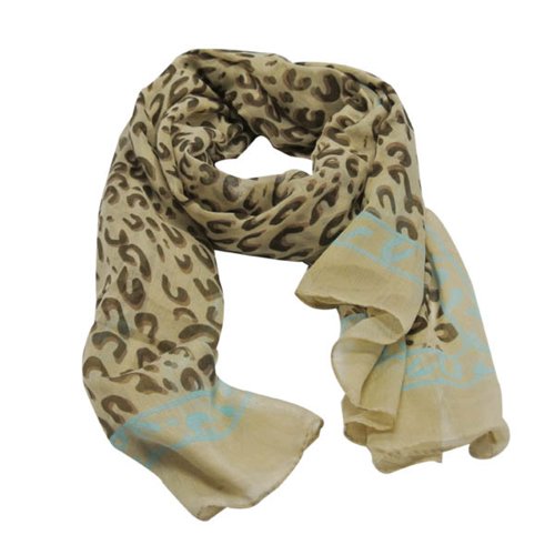 Wrapables Leopard Print Scarf with Pastel Edging - Sky Blue