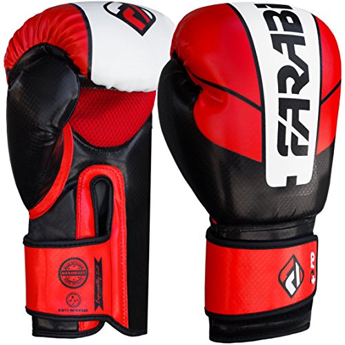 Farabi Pro Safety Tech Fighter MMA , Muay Thai Training Sparring Boxing Kickboxing Punching Gloves mitts (Red/White/Black, 14 Oz)
