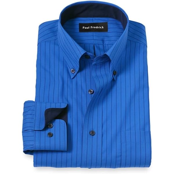 non iron cotton stripe dress shirt with contrast trim Non-Iron Cotton Stripe Dress Shirt With Contrast Trim