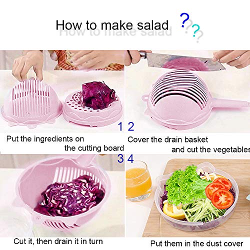 Allinone Vegetable Slicer Vegi Grater 11 in 1 Multi-function Easy Food Cutter Professional Cheese Chopper with Salad Cutter Bowl, Pink - Thumbnail 5