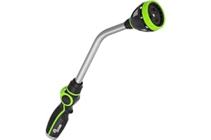YESTAR Watering Wand Heavy Duty,Metal Garden Hose Wand with 8 Spray Patterns 15-Inch Long Hose Nozzle Sprayer with Thumb Flow Control for Watering Plants Cleaning Car Washing and Showering Pets (15 Inch)