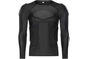 Hotfiary Men's Long Sleeve Padded Compression Shirt Football Rib Chest Protector for Baseball Basketball Paintball Goalkeeper