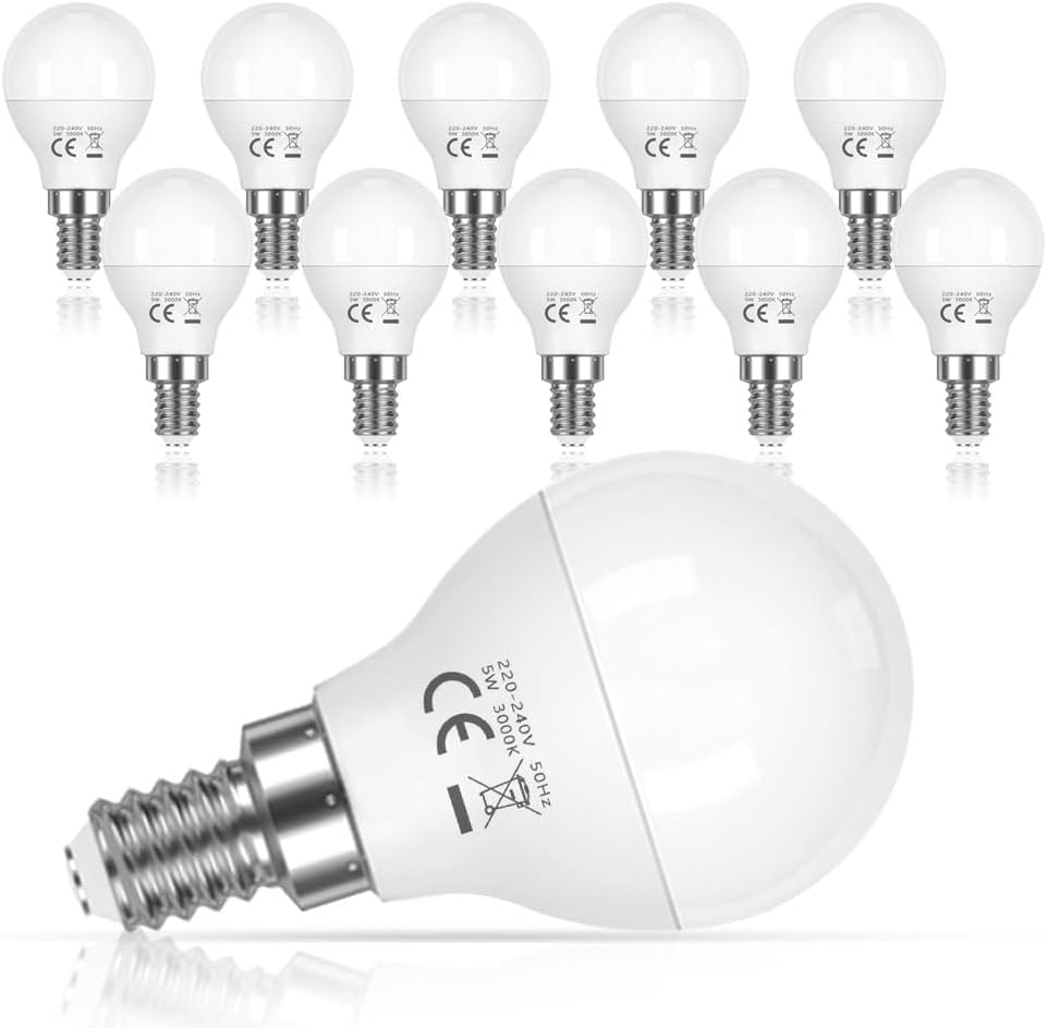UYHGO E14 LED Light Bulb, 5W P45 SES LED Bulbs, 40W Incandescent Equivalent, 450LM, Warm White 3000K, Non-Dimmable, E14 P45 Golf Ball Bulb for Living Room, Kitchen, 10 Pack — image 1