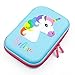 SOOCUTE Cute Unicorn Embossed Hardtop Pencil Case - Kids Large Colored Pen Holder Box With Compartments - Girls Cosmetic Pouch Bag Stationery Organizer (Light Blue)