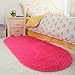 YJ.GWL High Pile Soft Shag Oval Rugs Fluffy Rug Kids Bedroom Nursery Carpets Anti-Slip Backed Home Décor Area Rugs 2.6' X 5.3' (Rose Red)