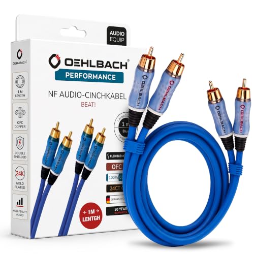 Oehlbach Beat - Stereo audiokabel - RCA-kabelset voor cd-speler en versterker (effectieve afscherming & OFC koper) - blauw - 1m