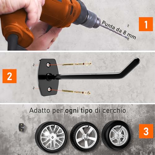 Upgrade4cars Car Tyre Holder for 4 Tyres | Wall Tyre Holder | Wall Mounted Wheel Hanger | Hooks for Hanging Tyres