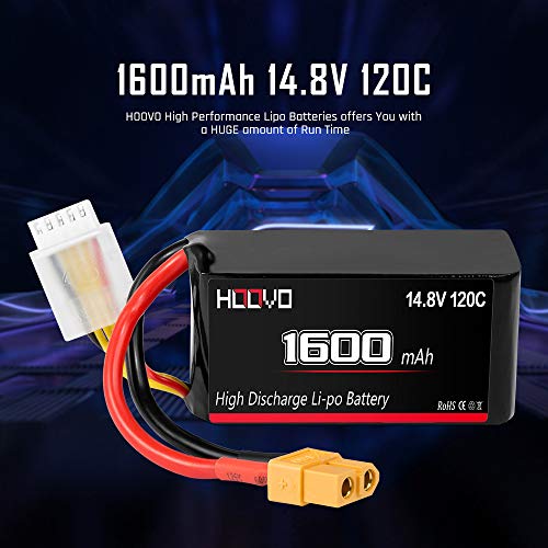 HOOVO 4S 120C 14.8V 1600mAh LiPo Battery with XT60 Plug for FPV Racing RC Quadcopter Helicopter Airplane Multi-Motor Hobby DIY Parts