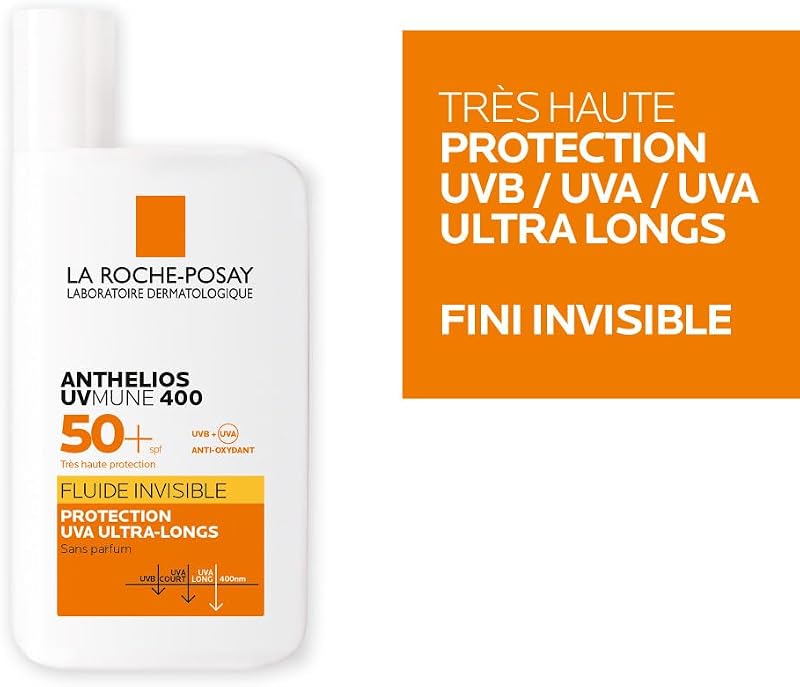 - Fluide Invisible Anthelios UVMUNE 400 - Texture Fluide Ultra Légére Sans Parfum - Soin Pour Le Visage Protection 50+ Haute Efficacité - Produit solaire SPF50 Pour tous types de peau