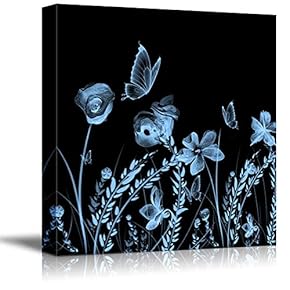 Wall26-Canvas Wall Art-Black Background Flower Theme for Living Room-Giclee Painting Wall Bedroom Living House Decoration Home Art - 12x12 inches