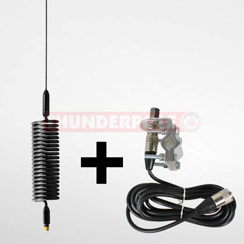 Thunderpole Mini Orbitor Aerial + 4 Bolt Double Heavy Duty Bar Mirror Mount Kit | Springer CB Radio Antenna
