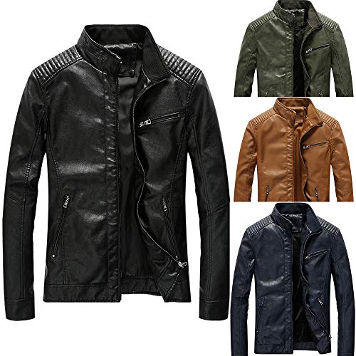 Clearance Sale! Caopixx Jackets for Men's Casual Stand Collar Slim Leather Sleeve Bomber Outerwear Coat