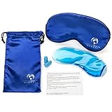 Sleeping Silk Eye Mask By Simple Health, Sleep & Insomnia Blindfold Contoured for Men, Women, Girls, Kids and for Travel, Puffy Eyes & Dark Circles, Free Ear Plugs & Carry Pouch (1 Pack (Blue))
