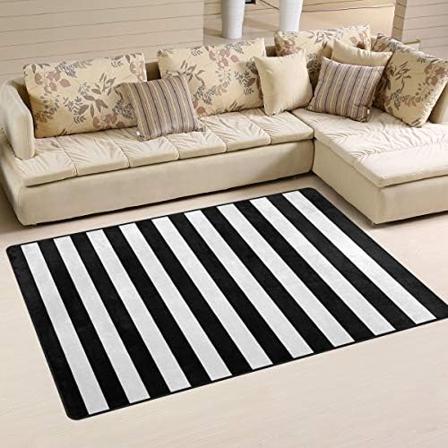 FOLPPLY Black White Stripes Area Rug, Non-Slip Carpet Floor Mats for Indoor Outdoor Front Door Bathroom Home Decor, 1.7' x 2.6'