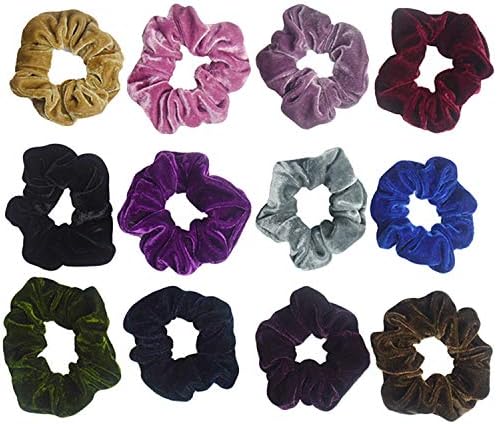 12pcs Assorted Colors Classic Elastic Velvet Ponytail Holder Scrunchy Hair Bands Ties Ropes for Women Girls