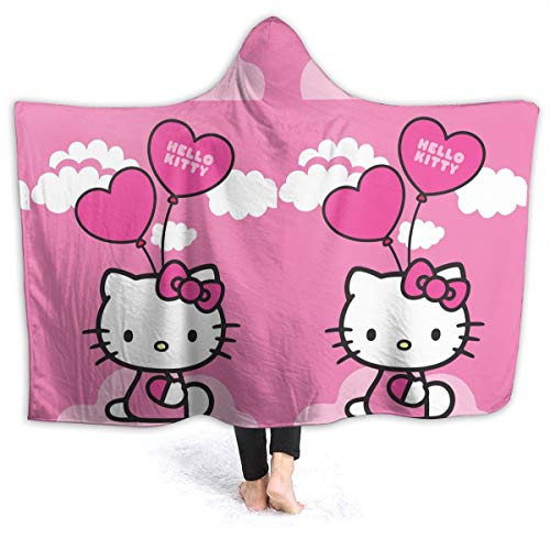 JINUNNU Hooded Blanket Hello Kitty Ballon Rose Throw Wearable Cuddle