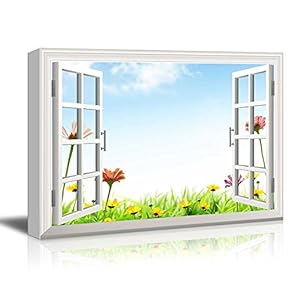 Print Window Frame Style Wall Decor Beautiful Flowers...