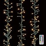 Christmas Cluster Lights 44 Foot Garland with 1300 Warm White Lights on Green Wire with Remote Control - Raz Exclusive Twinkle Function